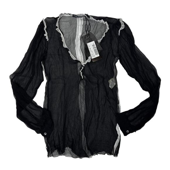 Dolce & Gabbana Tops - Dolce & Gabbana 100% Silk Sheer Ruffle Trim Top Black Size 42 Small New
